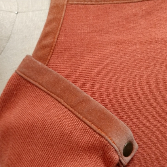 Copy VINTAGE SUEDE Trim Designer Sigrid Olsen Snap Lightwg Cardi Sweater Jacket - Picture 10 of 12